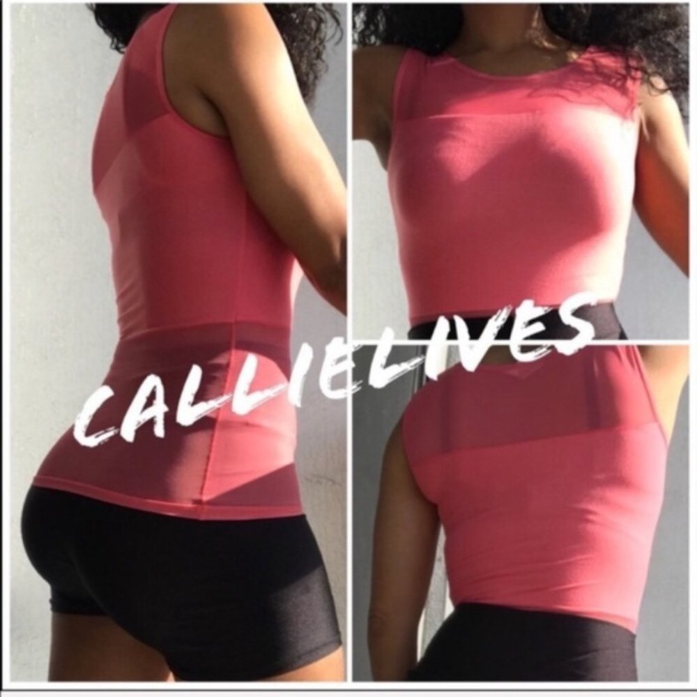 Stasia Coral Pop: Pink Sheer Sleeveless Ta… - Picture 3 of 3
